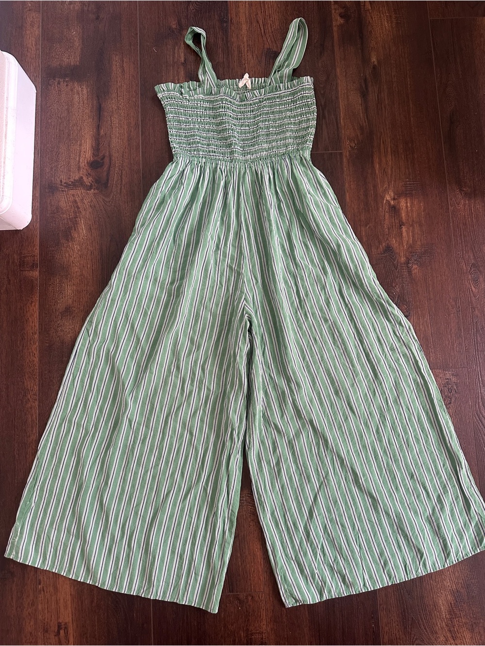 Green Striped Smocked Wide-Leg Jumpsuit